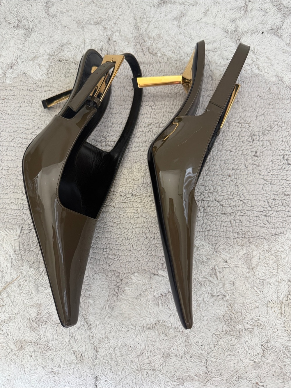 Saint Laurent Brown Patent Leather Slingback Pumps - Picture 3 of 5